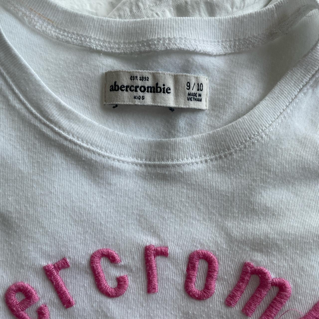 y2k baby tee iconic white and pink abercrombie baby... - Depop