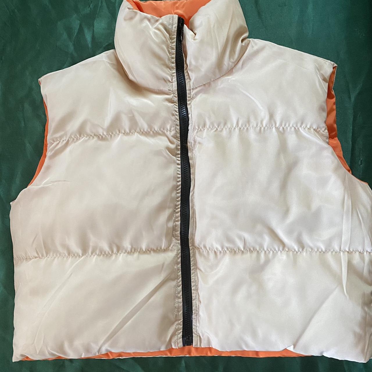 Reversible, orange, and cream puffer Depop