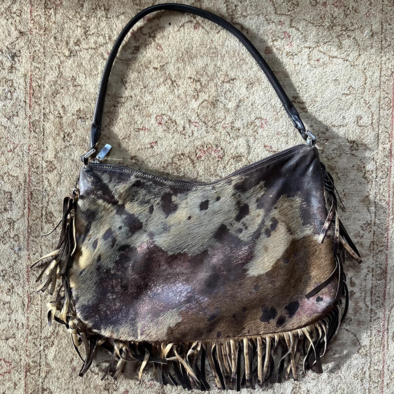 Vintage fur leather fringe purse. Crossbody or - Depop