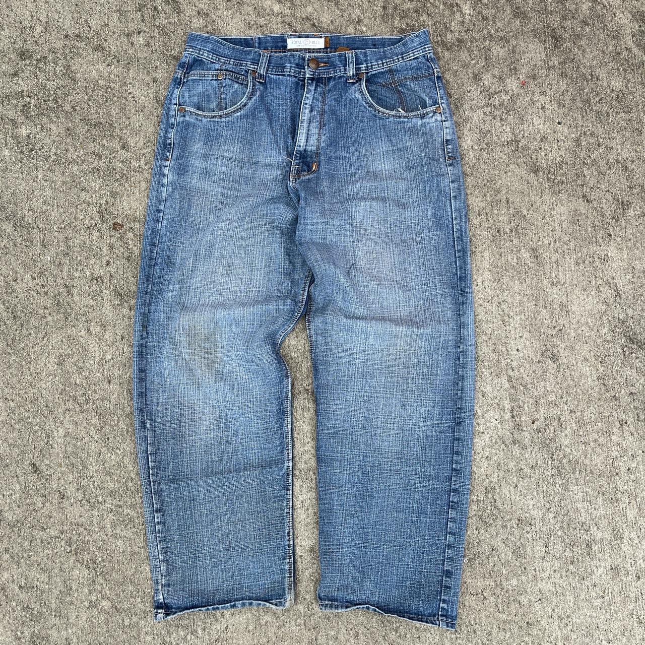 Y2K Royal Blue Baggy Stone Washed Jeans. Measured... - Depop
