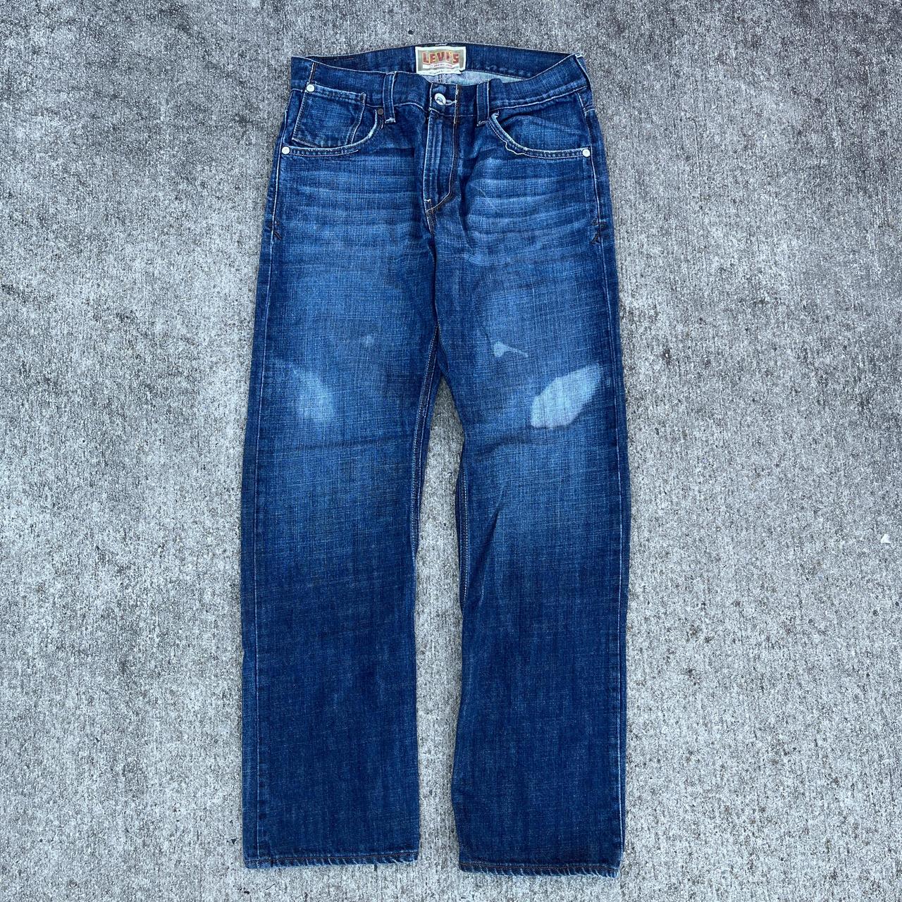 Levi’s Straight Fit Dark Wash Jeans. Bleach stain... - Depop