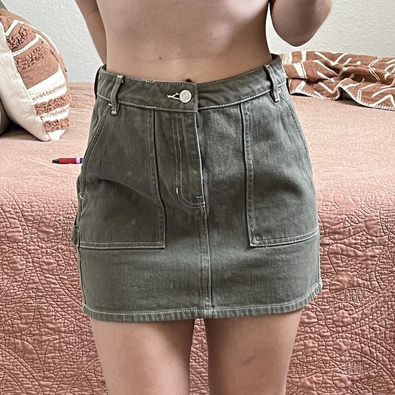 Stefanie Khaki Denim Skirt – Get That Trend