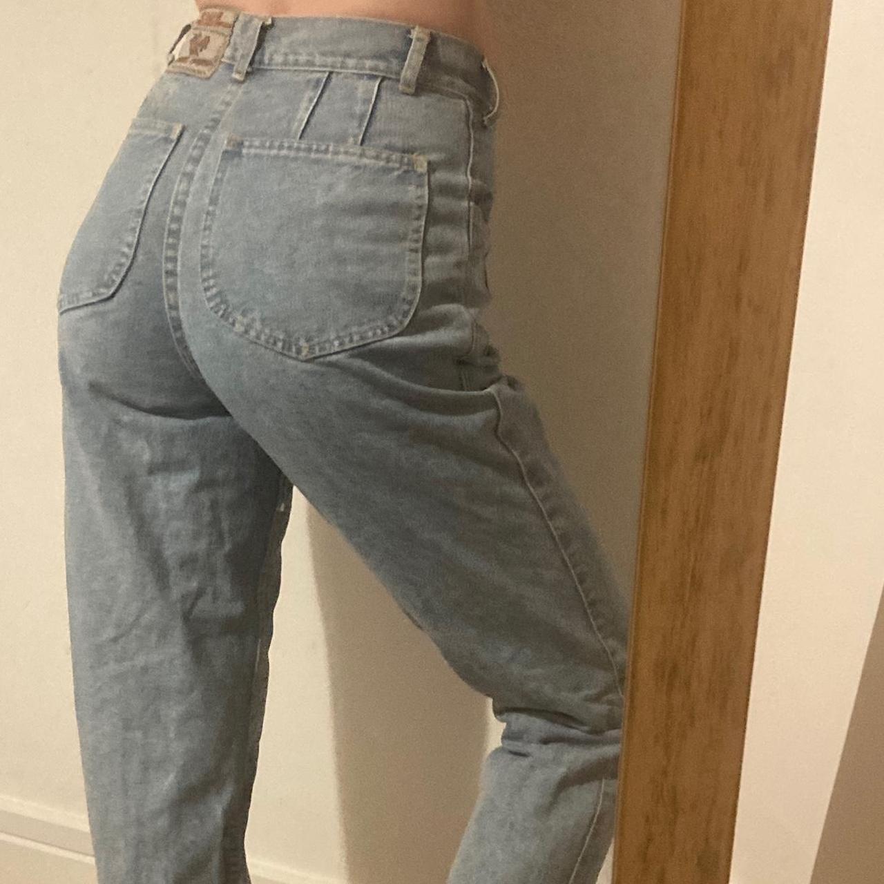 Light blue wash high waisted VINTAGE mom jeans with... - Depop