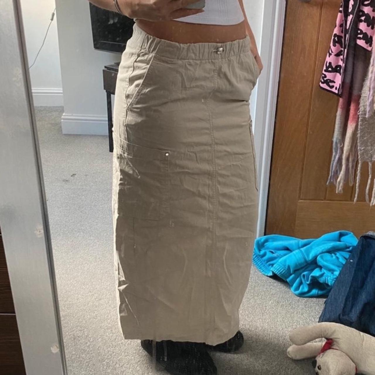 Zara cargo maxi skirt Beige/cream Drawstring | Depop