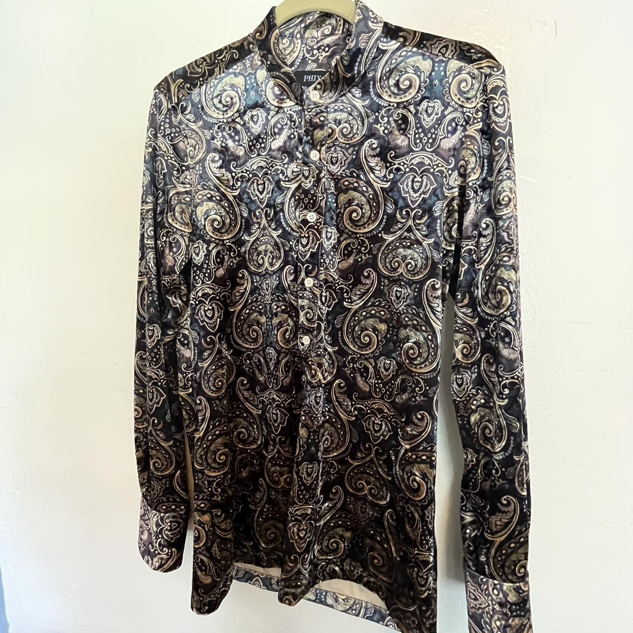 PHIX London Velvet Psychedelic Shirt with Nehru... - Depop