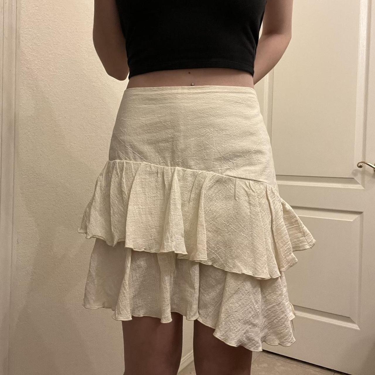 cream mini skirt by the brand azteca lindo, in a... - Depop