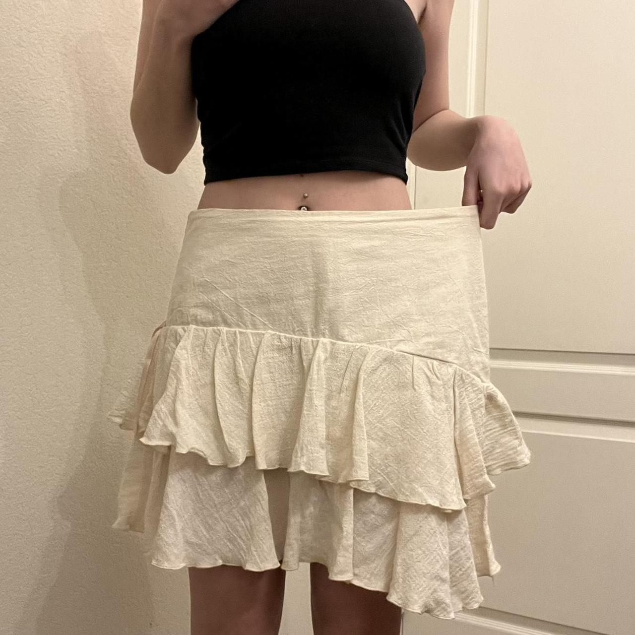 cream mini skirt by the brand azteca lindo, in a... - Depop