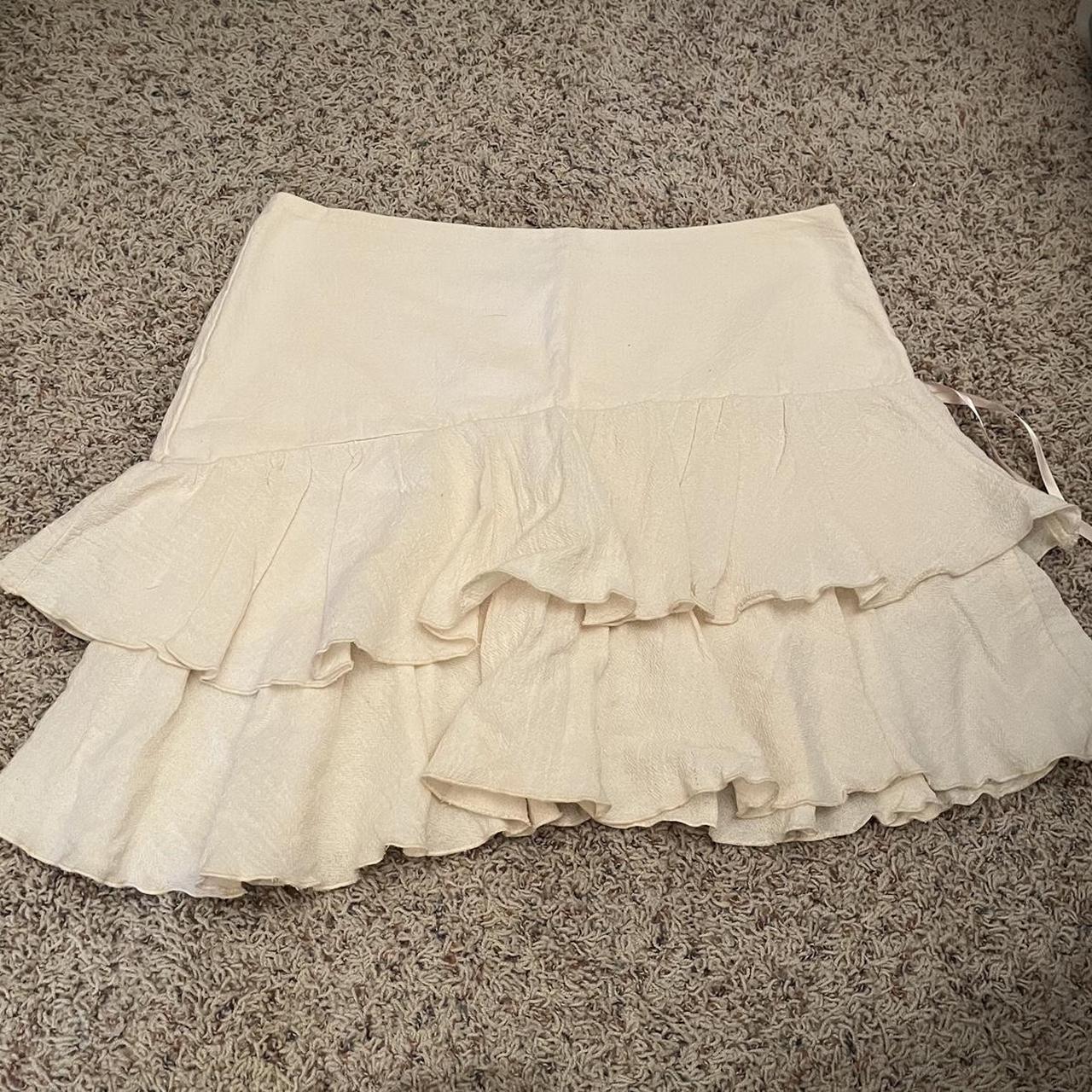 cream mini skirt by the brand azteca lindo, in a... - Depop
