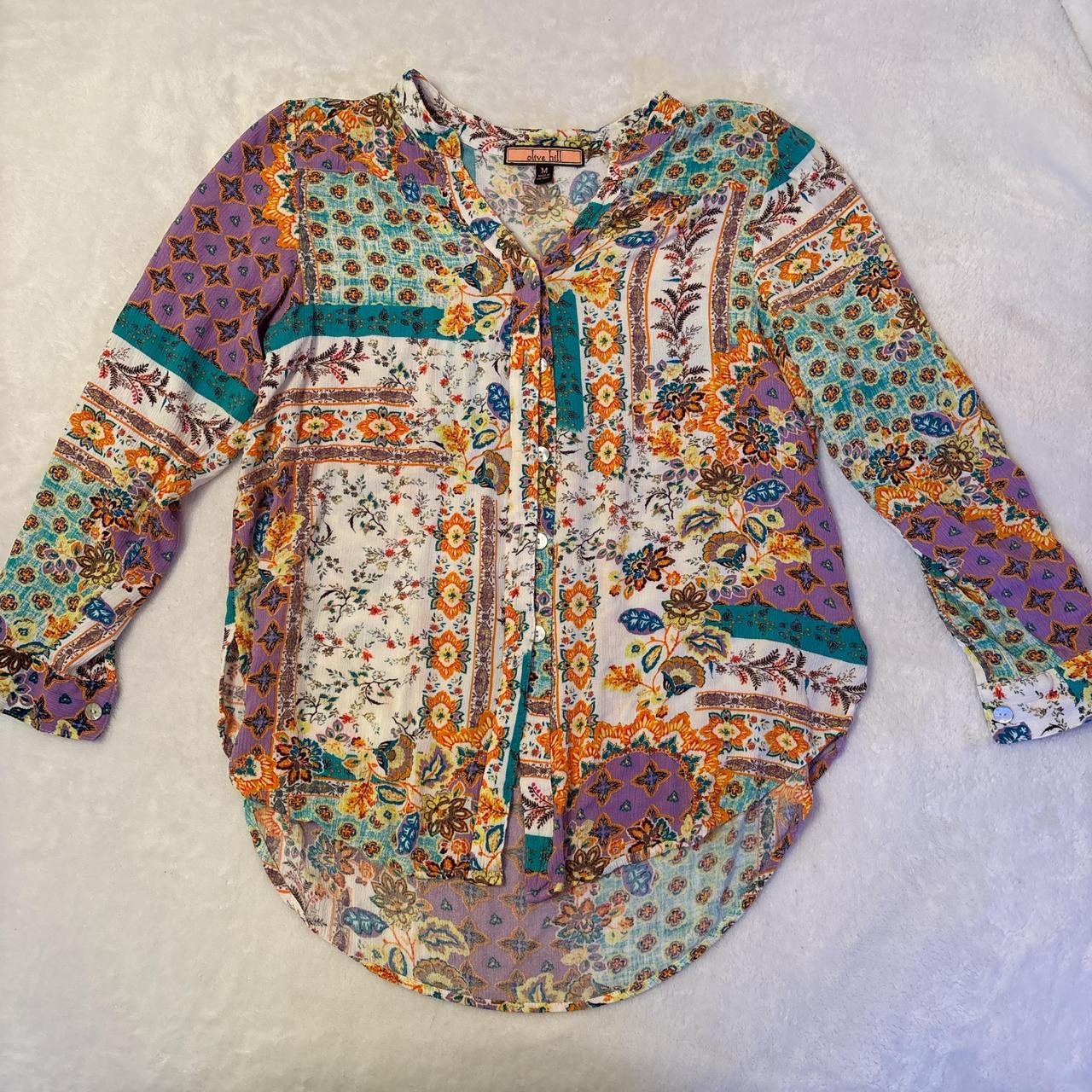 Women's Blouse - Multi - M – multi colored button… - image 1