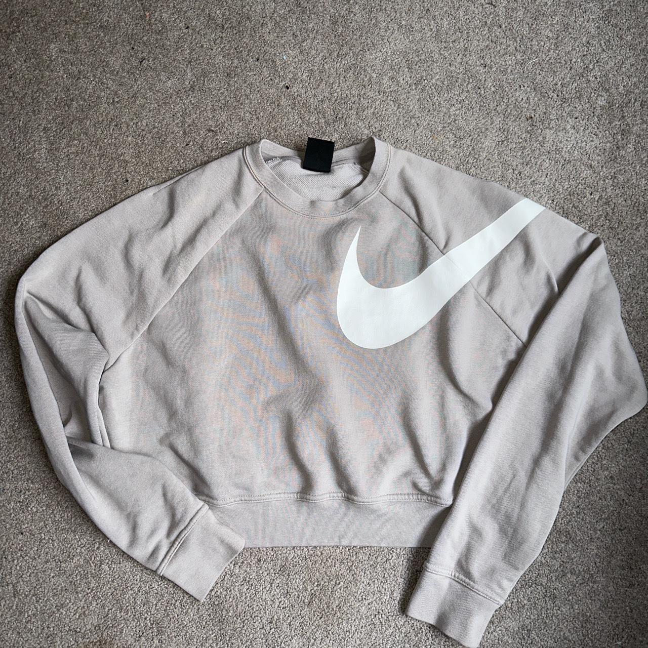 Beige Nike cropped crewneck dry fit sweatshirt Depop