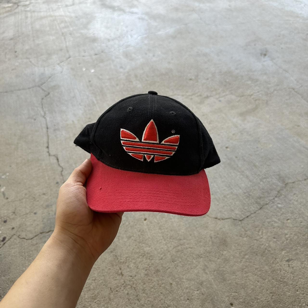 帽子 90s old adidas vintage cap Adidas red on black 90s vintage 3 striped streetwear | Depop