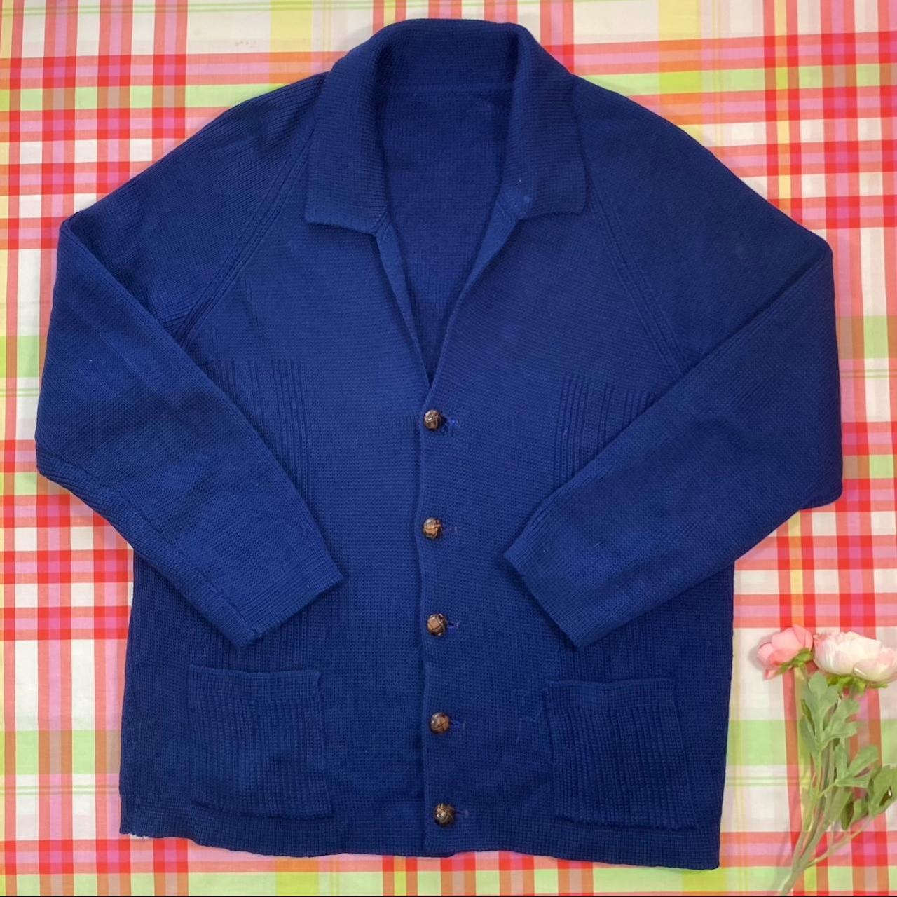 Homemade 00s Deep Cobalt Blue Cardigan Jacket No... - Depop
