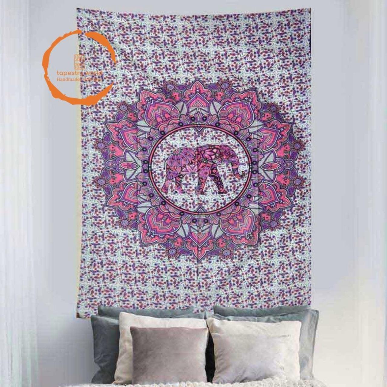 Elephant Lotus Pink Tapestry Wall Hanging Indian... - Depop