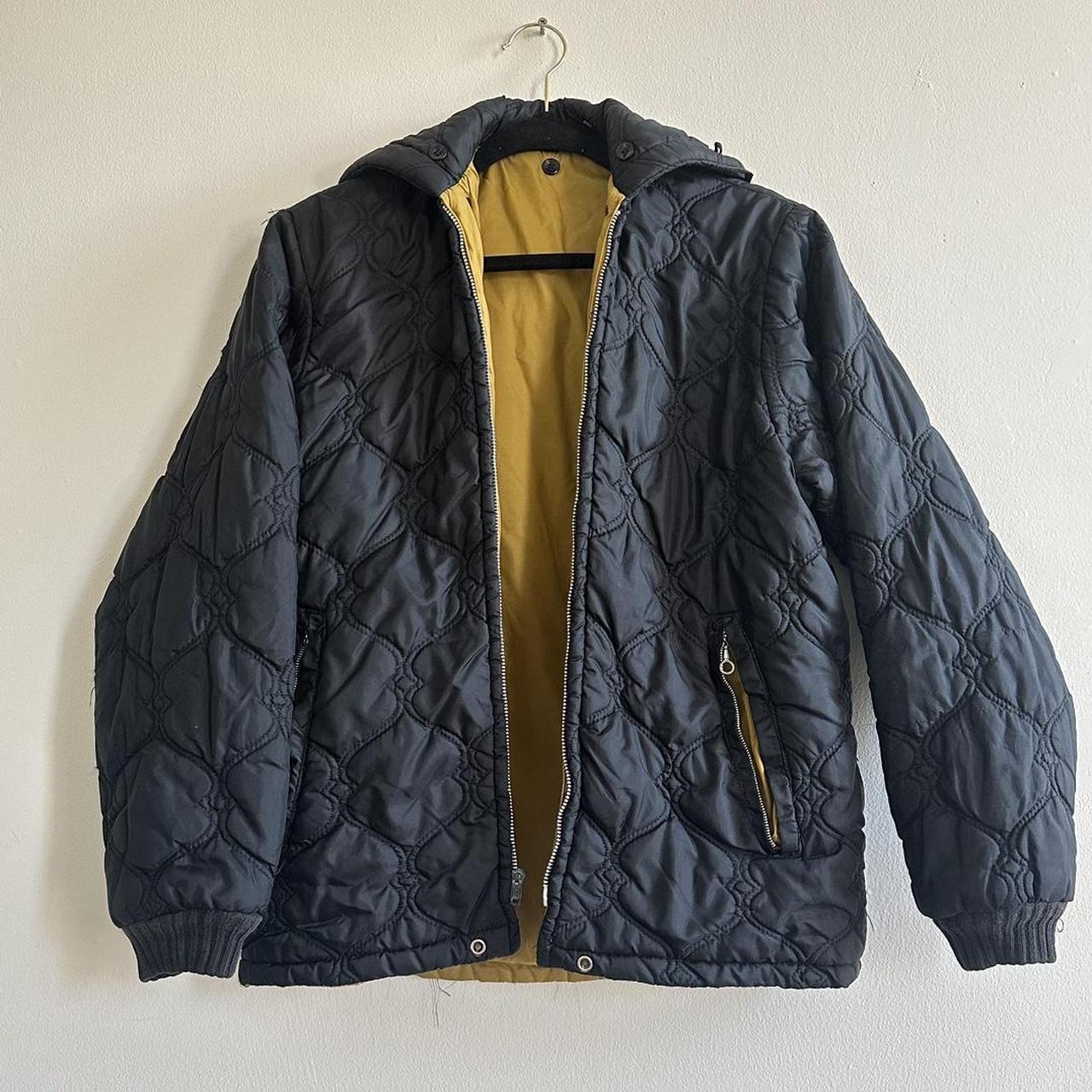 Vintage quilted black puffer coat jacket with... - Depop