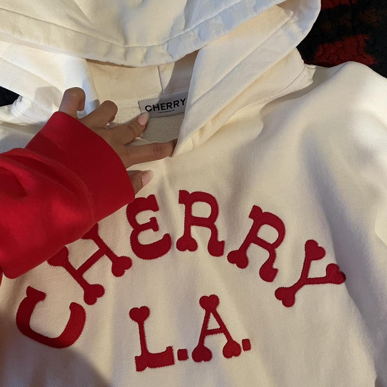 Cherry LA Men's Red and White Hoodie Depop