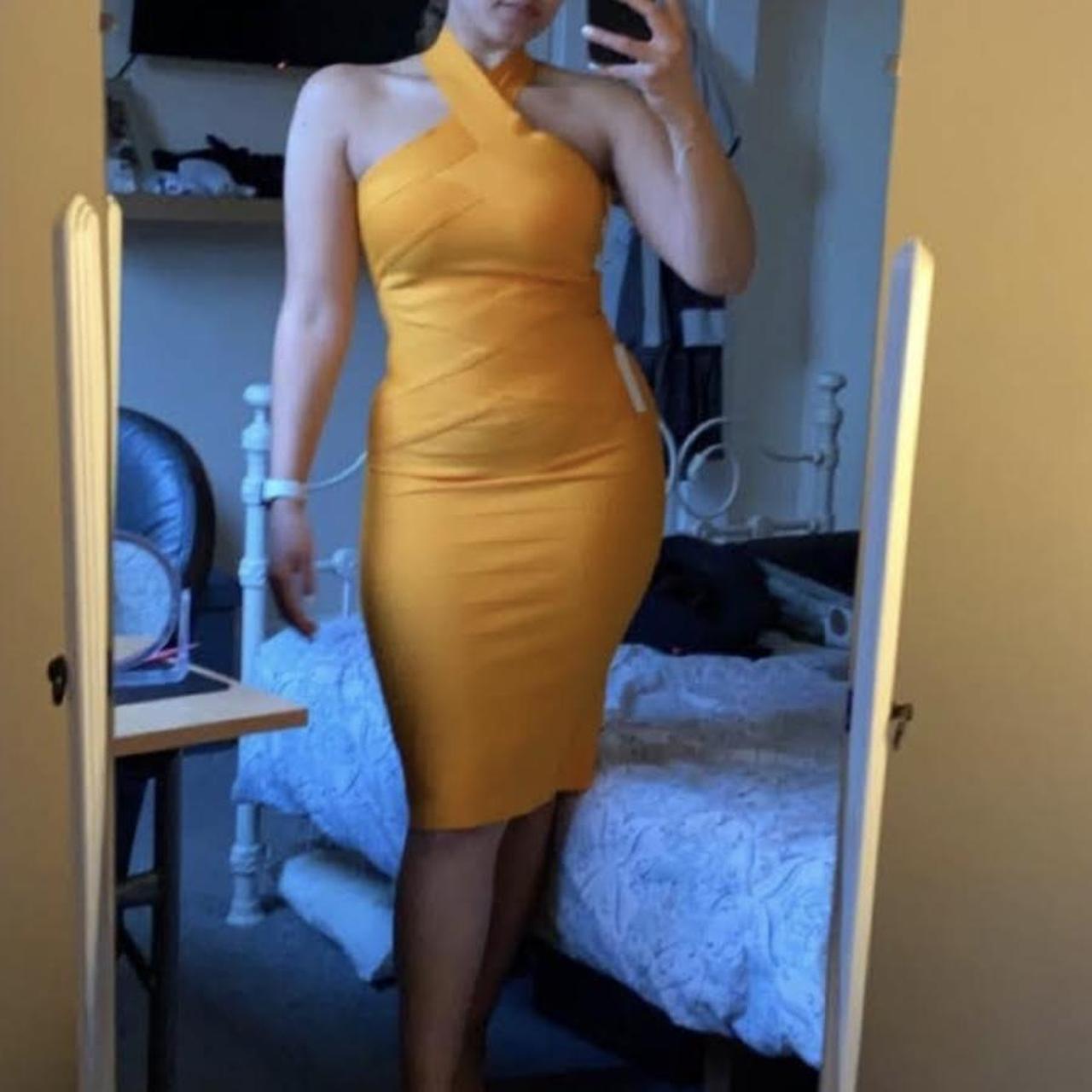 Lipsy halterneck bodycon store dress in mustard