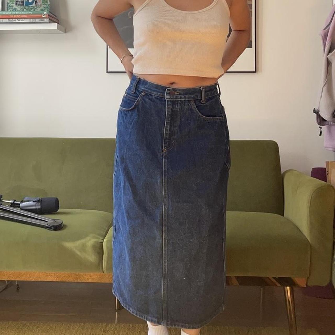 denim skirt. Perfect condition, comfortable and soft... - Depop