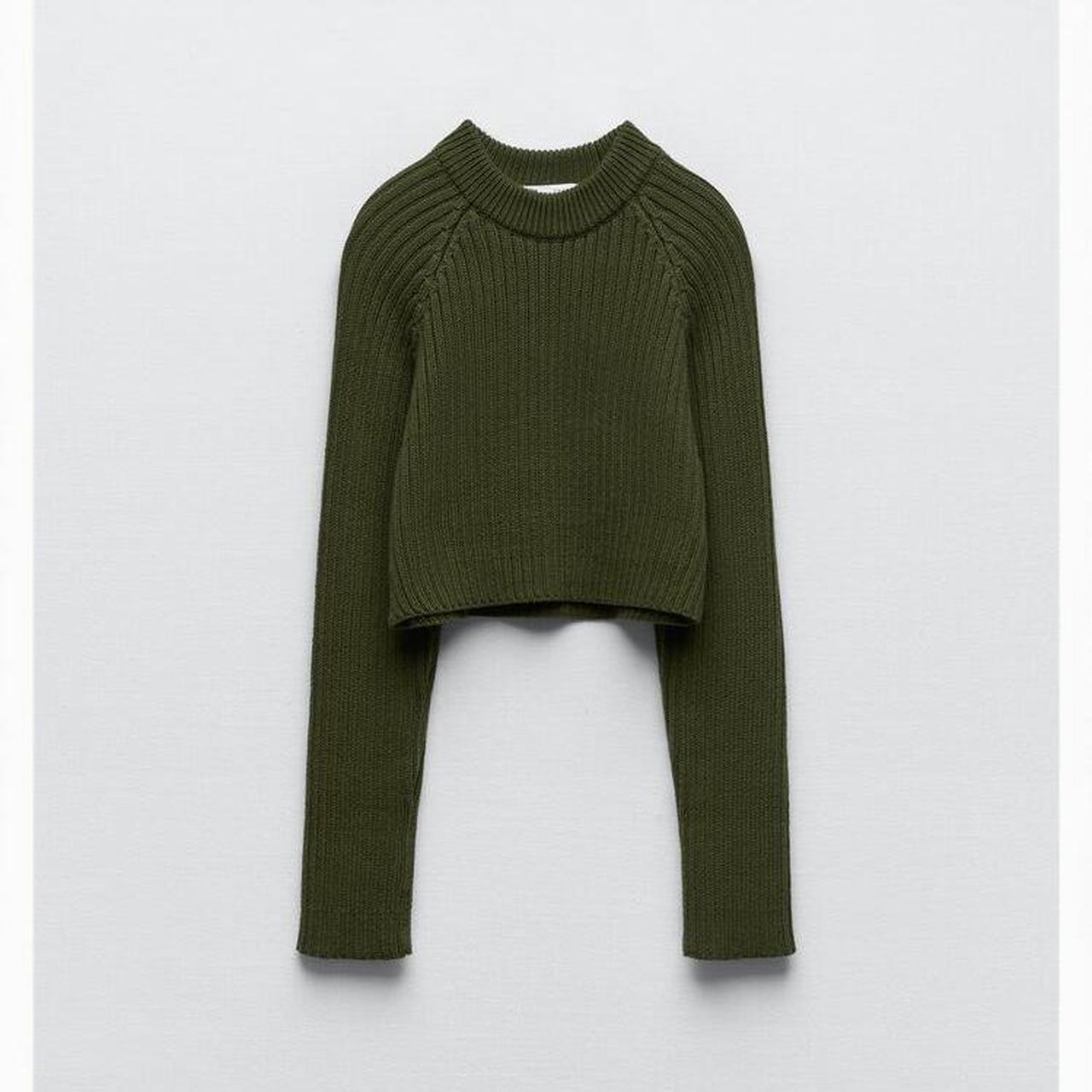 Zara Dark Green Cropped Knit Sweater Brand