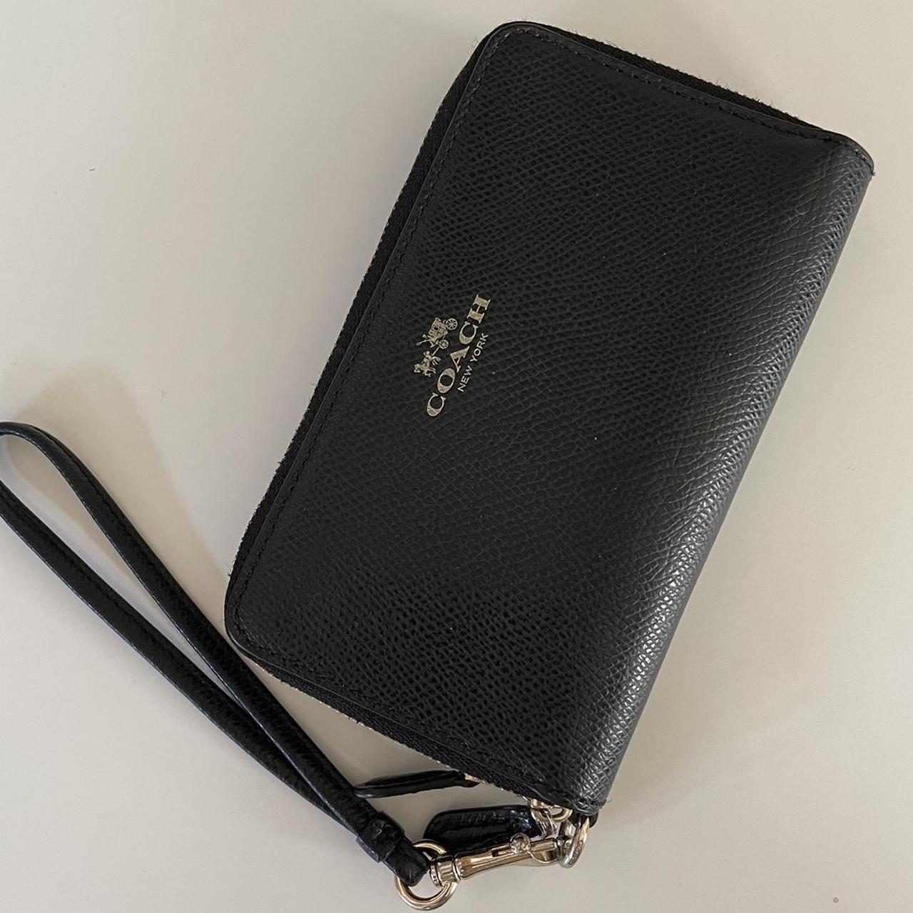 Coach New York Black Leather Double Corner Zip Wristlet Wallet