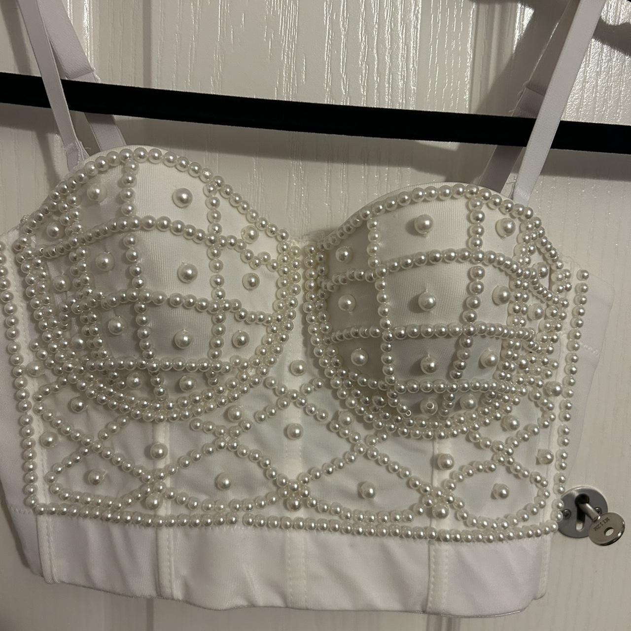 White Pearl corset top with padded cups and... Depop