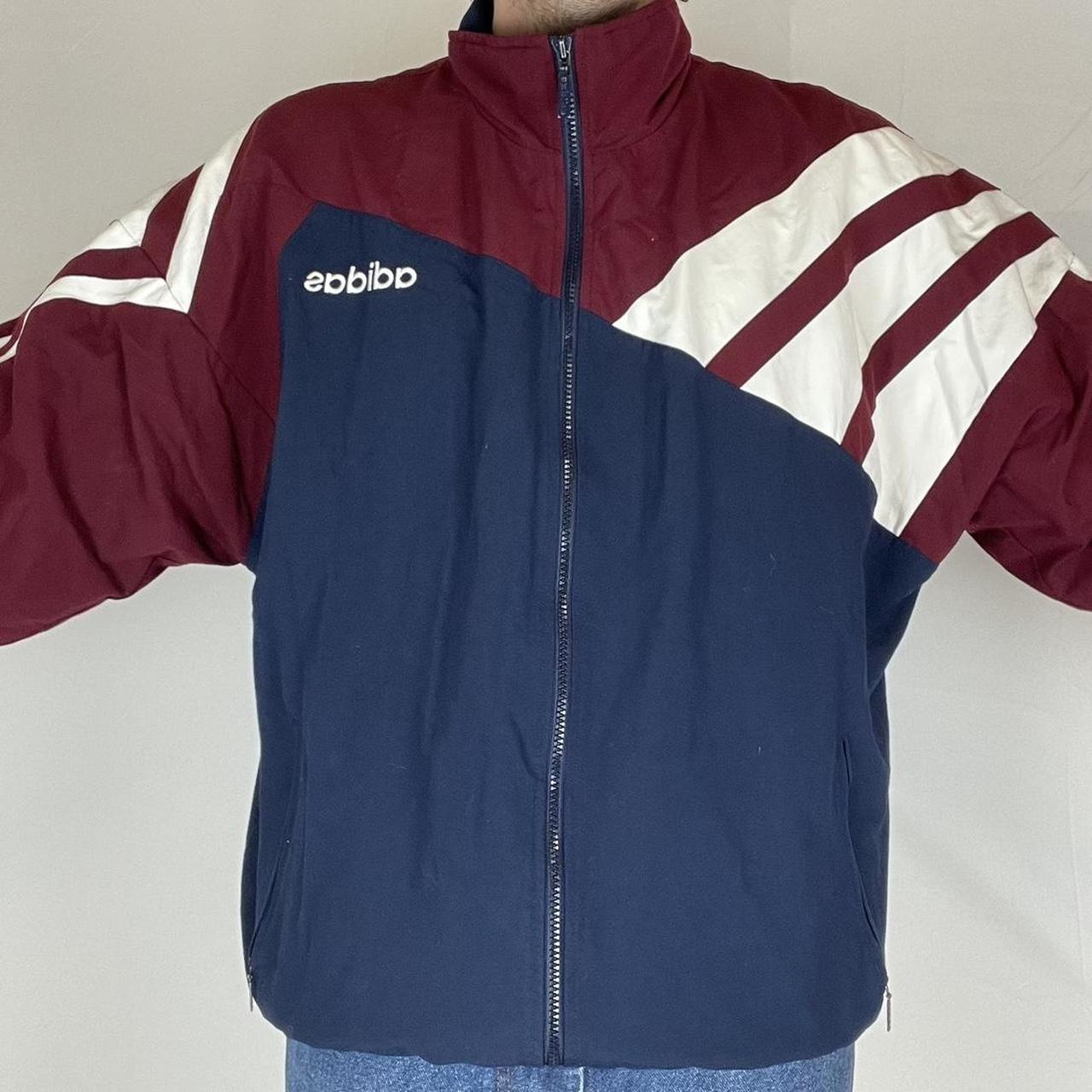 Adidas Men's Navy and Burgundy Jacket | Depop