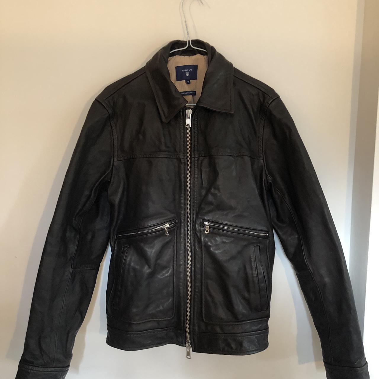 GANT leather jacket (really dark brown) Great... - Depop