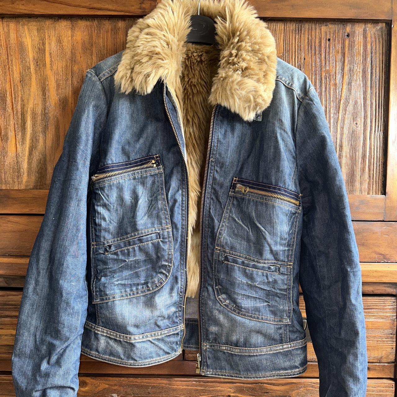 Replay denim jacket with removable fur size M - Depop