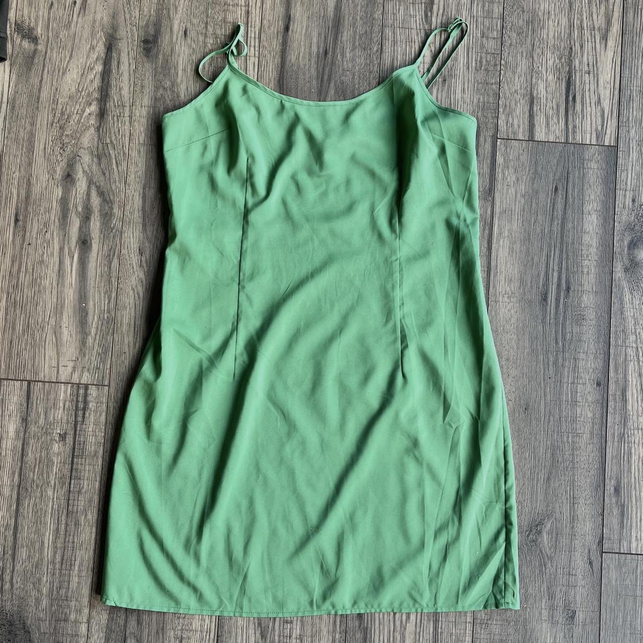 Green slip dress / floaty summer mini... - Depop