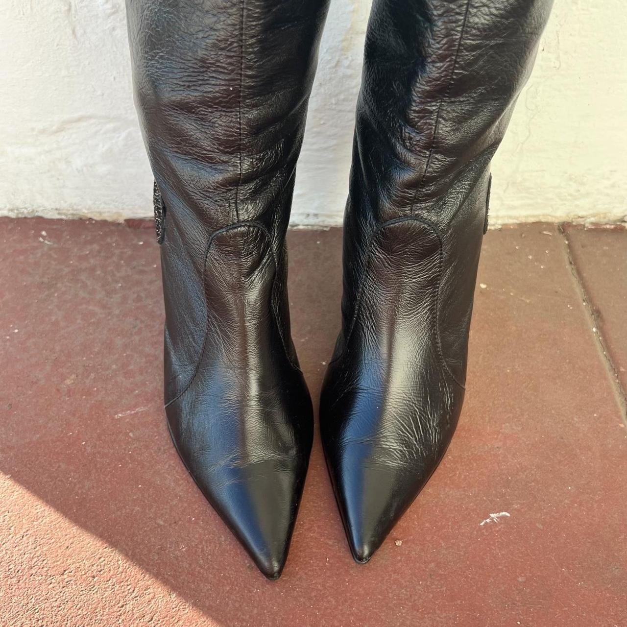 Funky knee high black leather boot by Miss Sixty 〰️... - Depop