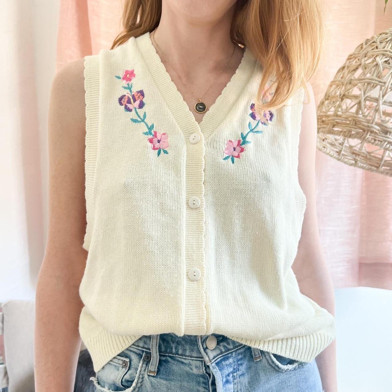 Super cute knit embroidered sweater vest top by S G...