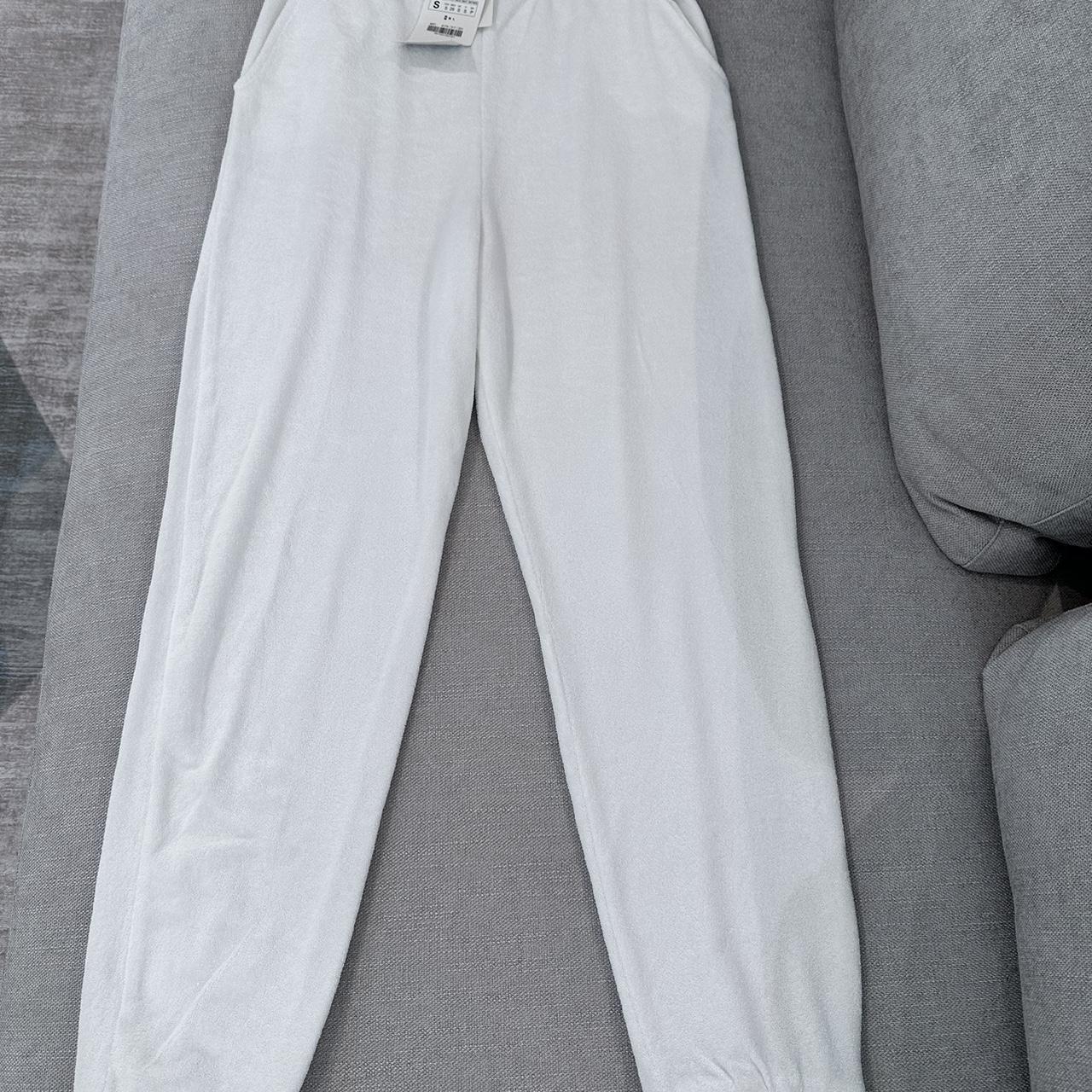 Zara white tracksuit bottoms size small - Depop