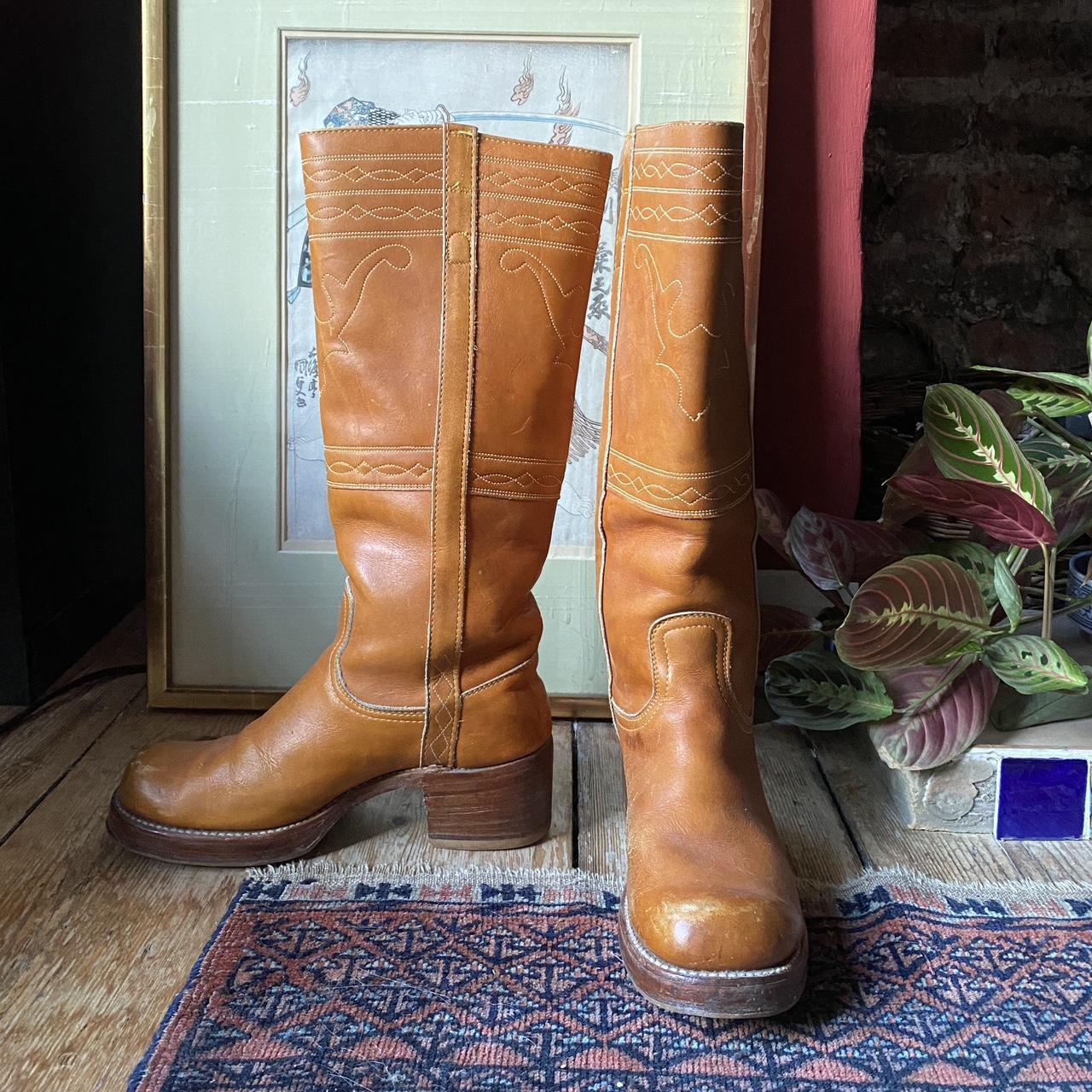 Vintage Frye Boots 70s Black Label / Golden Brown / - Depop