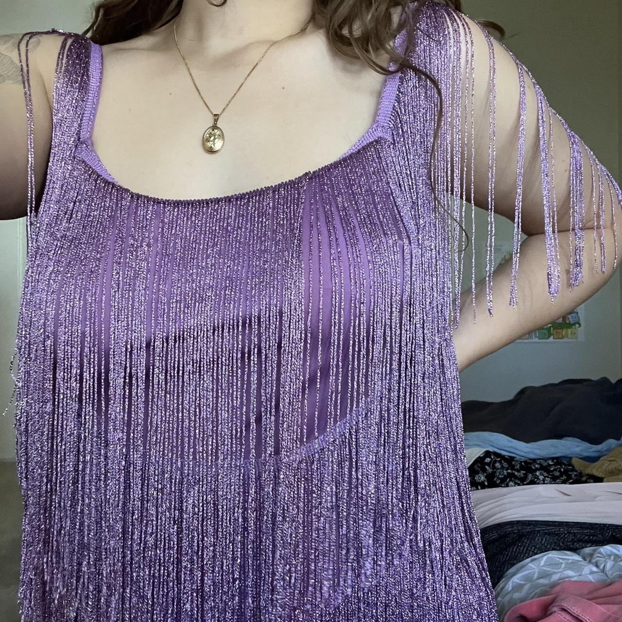 Light purple fringe dress with open back from Pretty... - Depop