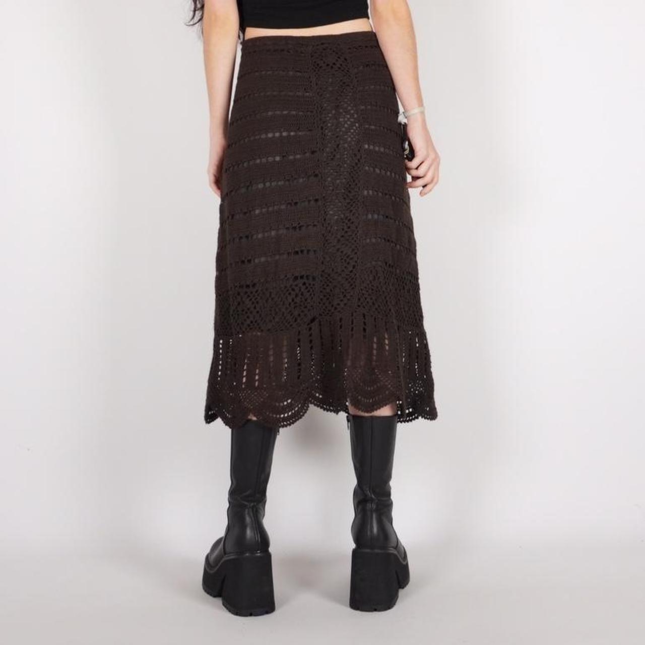 90s brown crochet knit skirt w/ stretch waist Brand... Depop
