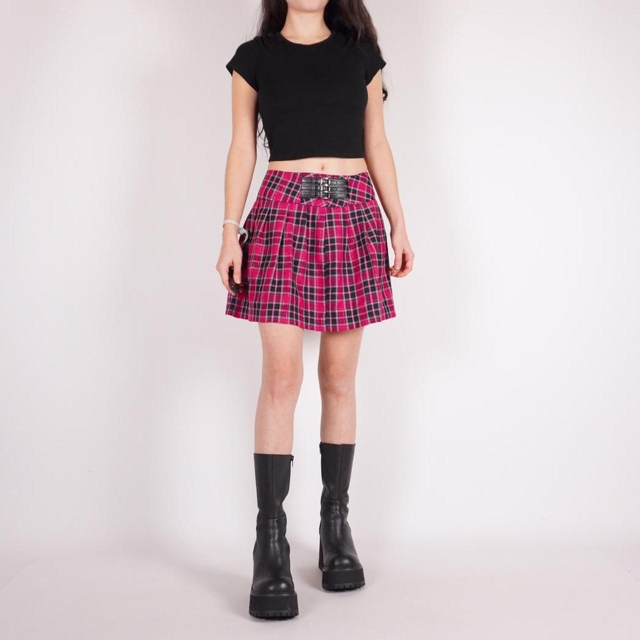 90s pink black plaid mini skirt Brand philly Size Depop