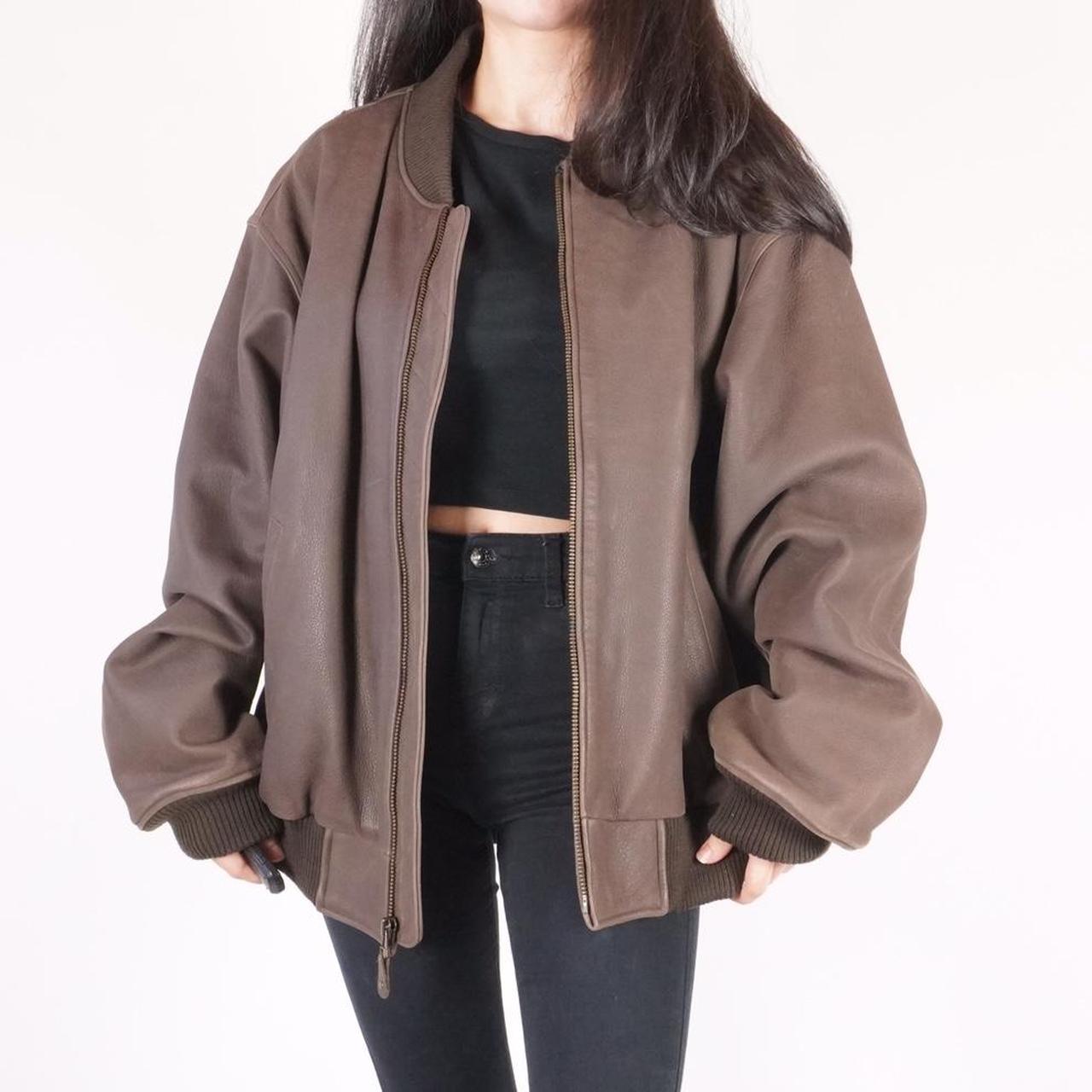 Brown and Beige Oversized Bomber Jacket