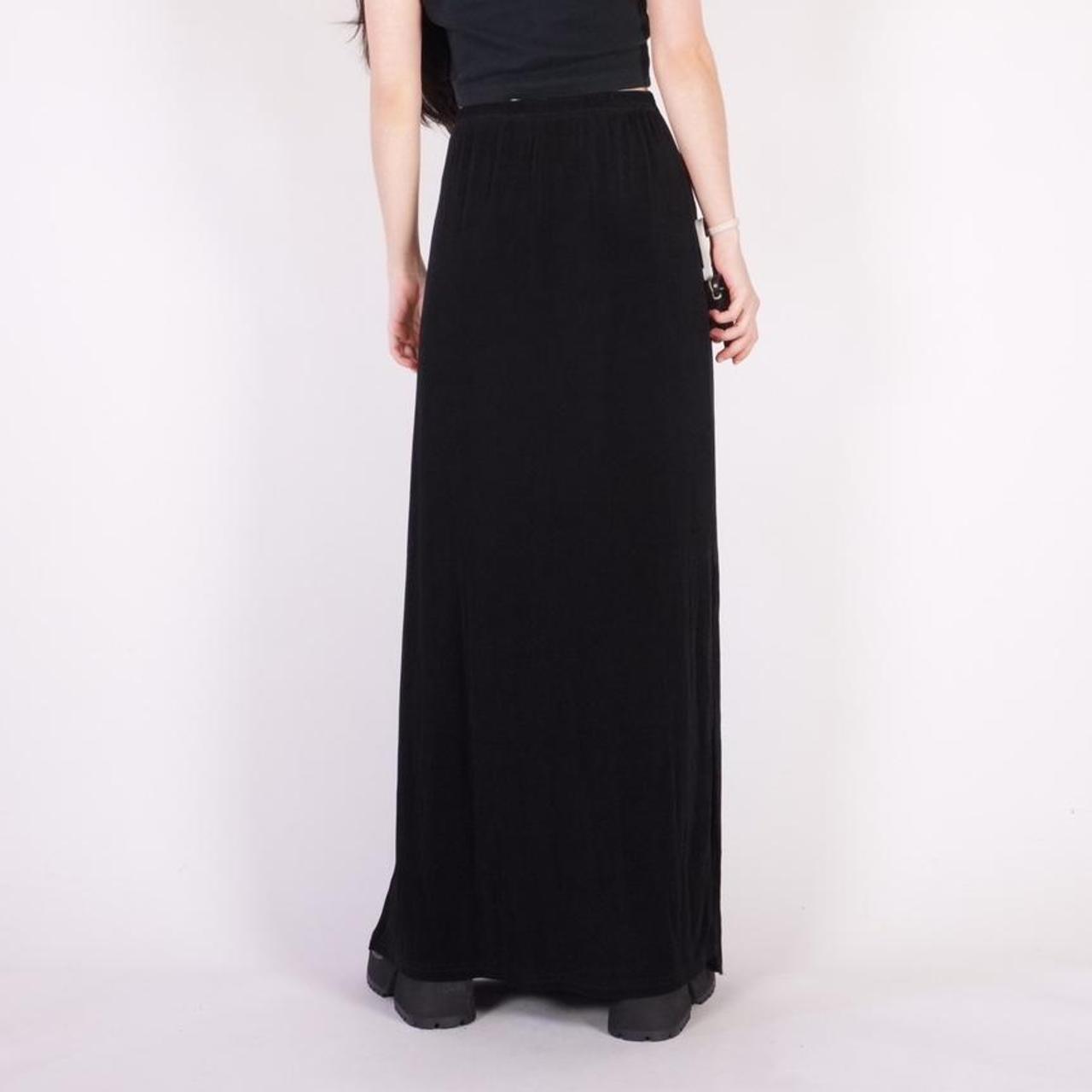 90s slinky black maxi skirt w/ stretch waist Brand:... - Depop