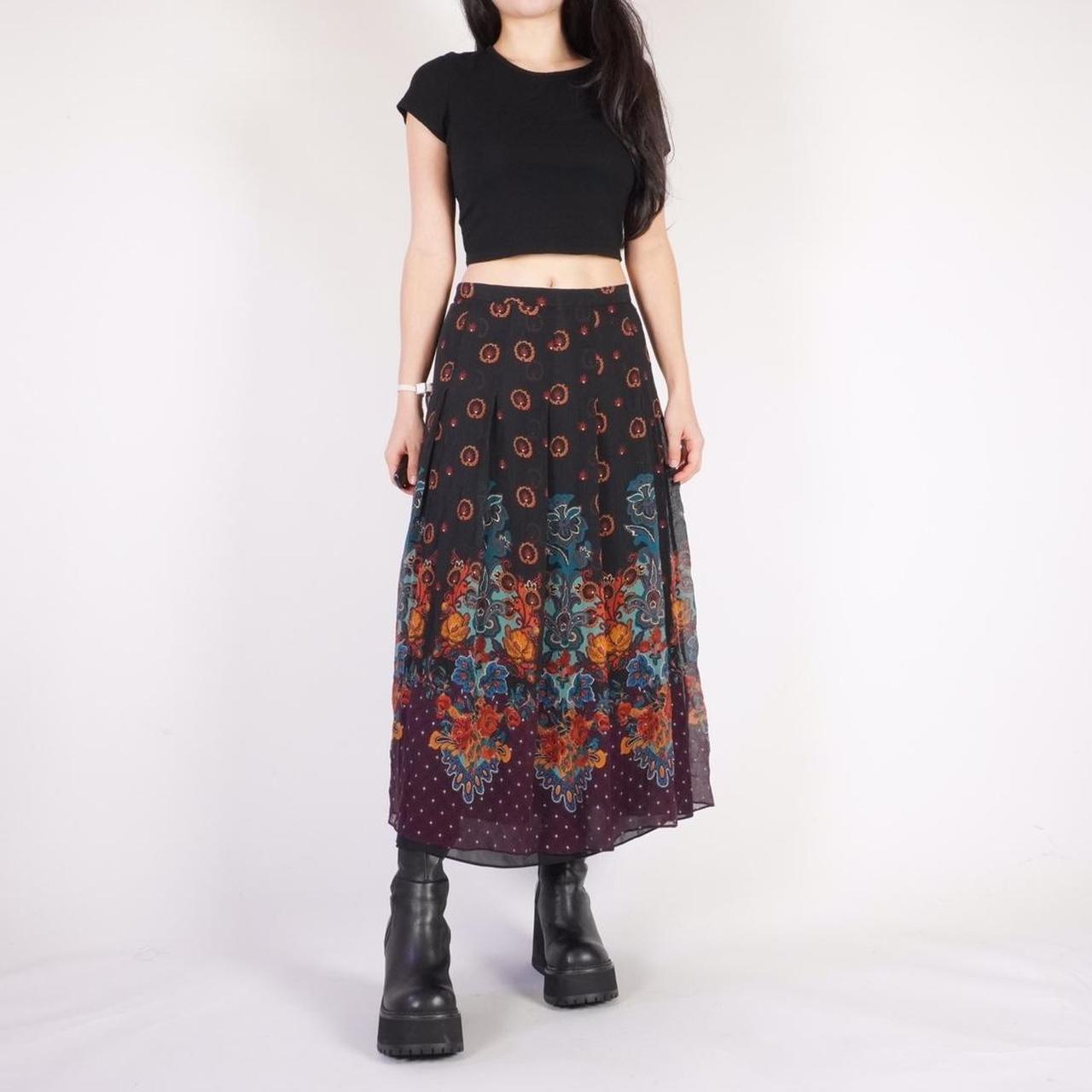 S Black Floral Silk Maxi Skirt Brand Coldwater Depop