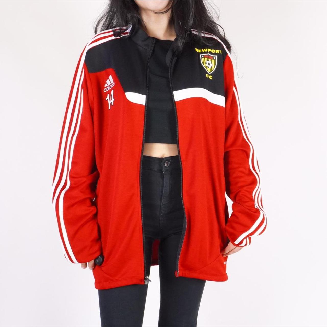 adidas red striped soccer track jacket Brand... Depop