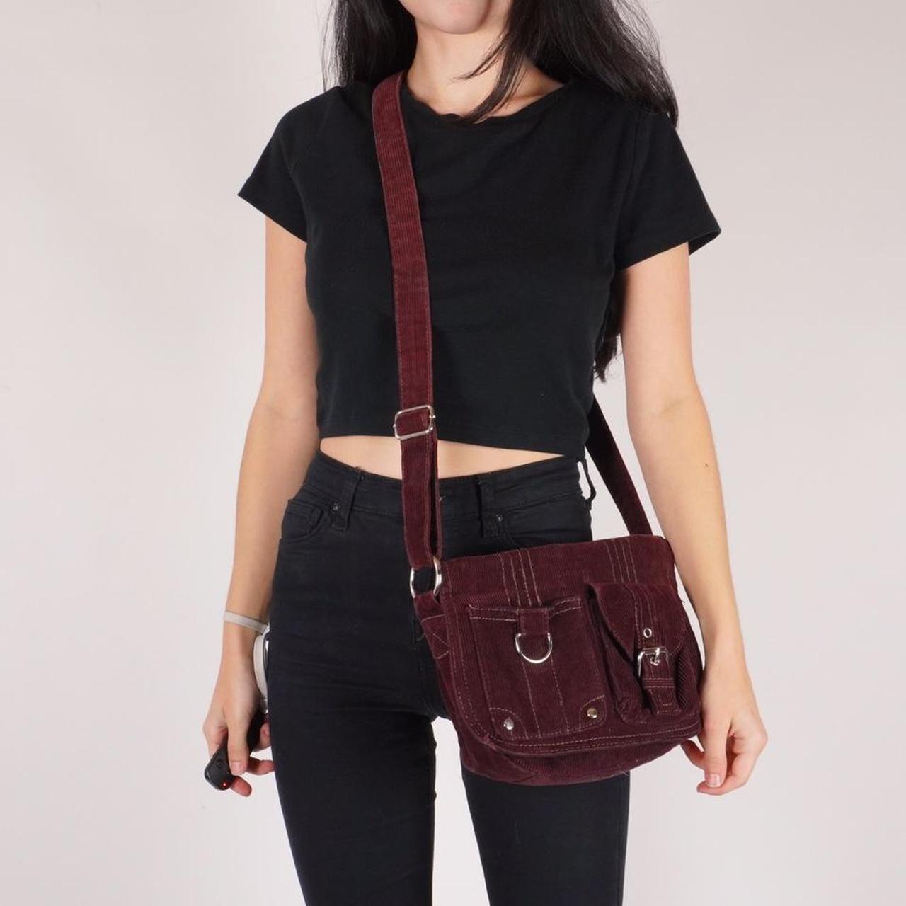 y2k red brown corduroy cargo messenger bag Brand... Depop