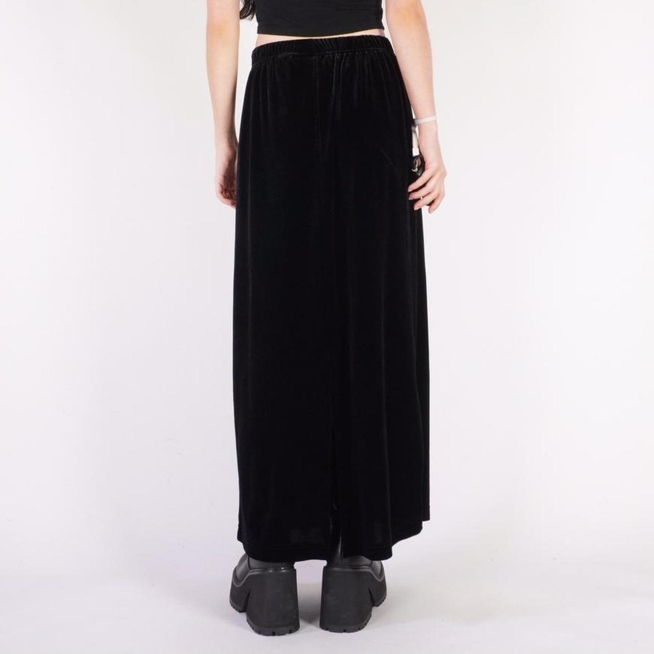 90s black velvet maxi skirt w/ stretch waist Brand:... - Depop