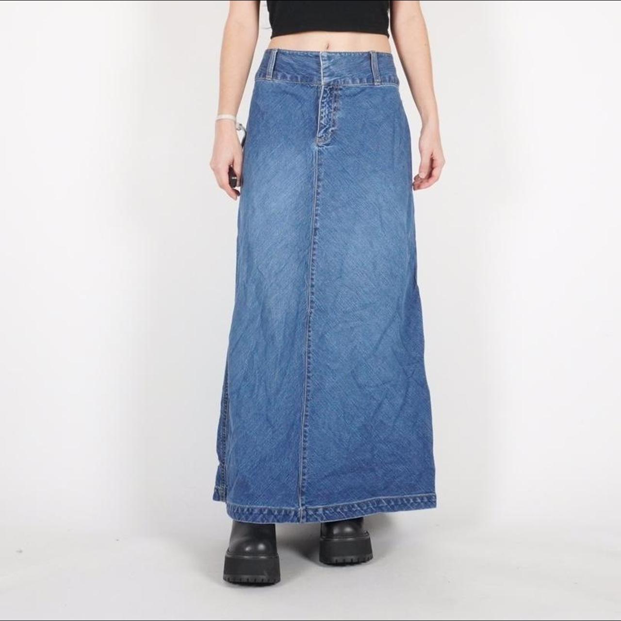 90s blue denim maxi skirt Brand: old navy, cotton... - Depop