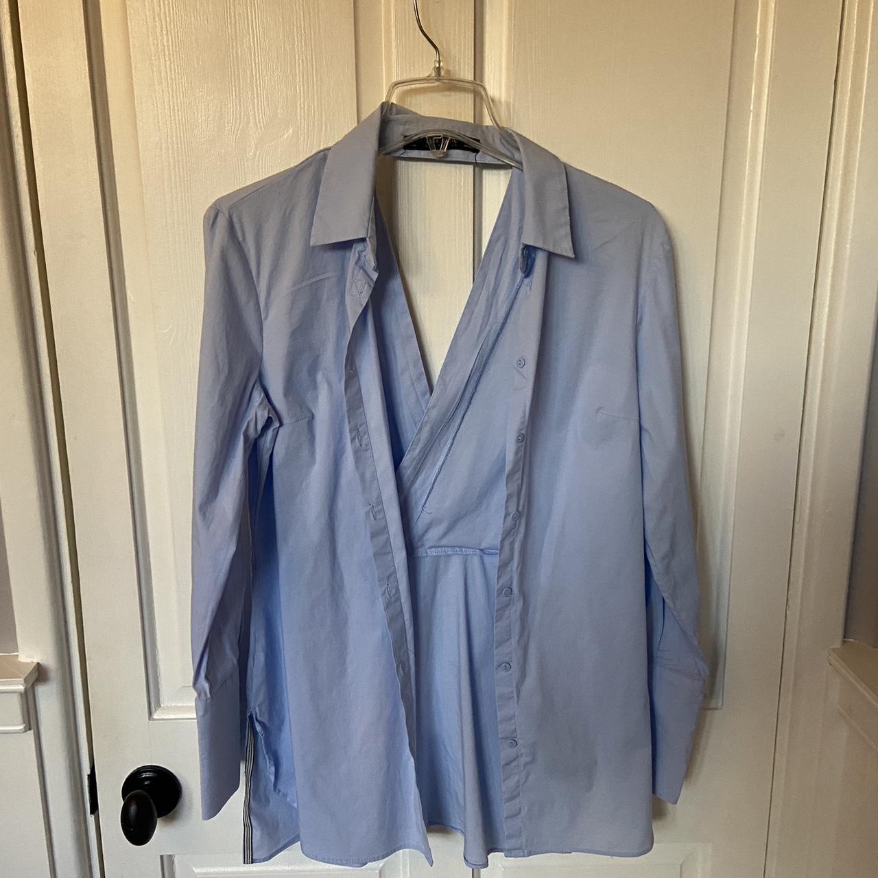 Light Blue Zara Shirt With Cutout. Size Large. - Depop