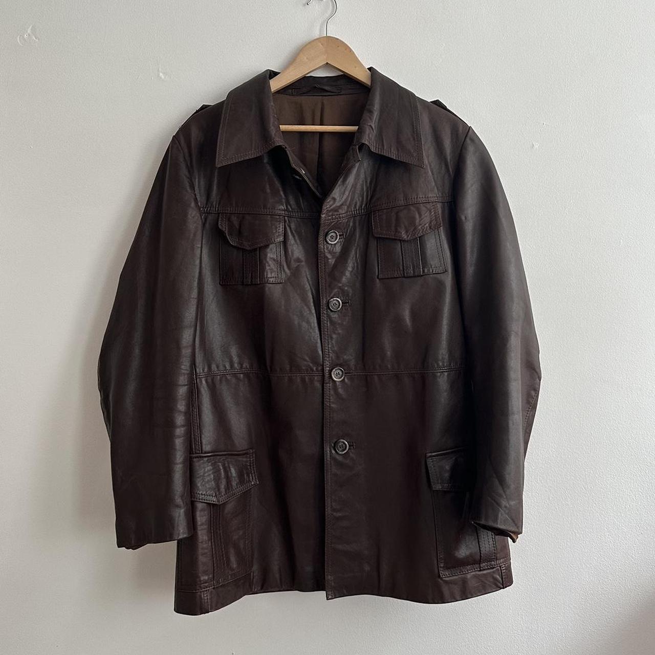 Dark Brown Detective Leather Jacket Size Extra Depop