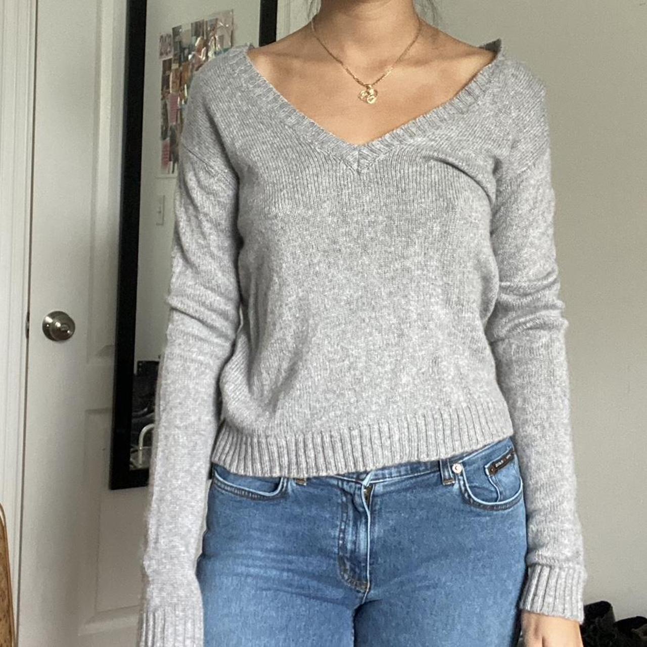 Brandy Melville grey v-neck sweater. Size small. - Depop