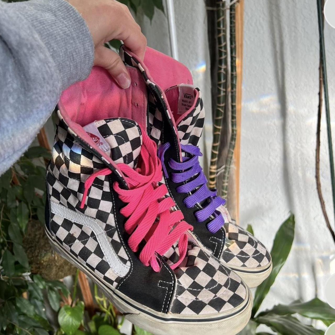 Vans checkered high tops pink and black vans Depop