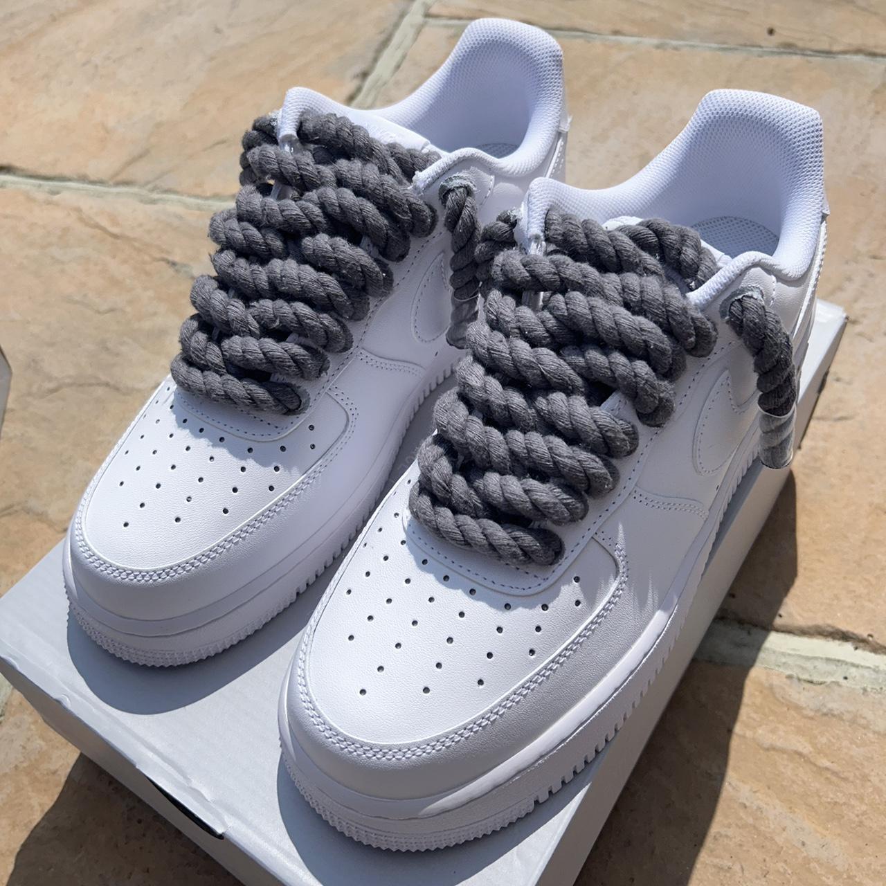 nike air force 1 rope lace custom - slate grey uk 9... - Depop