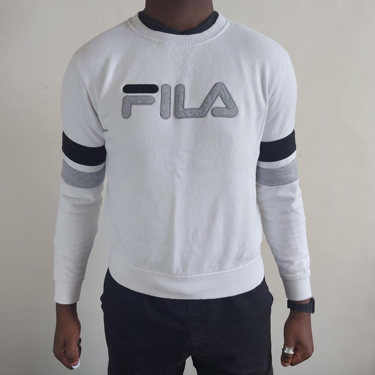 White Fila Jumper Small Classic Retro Jumper. Depop