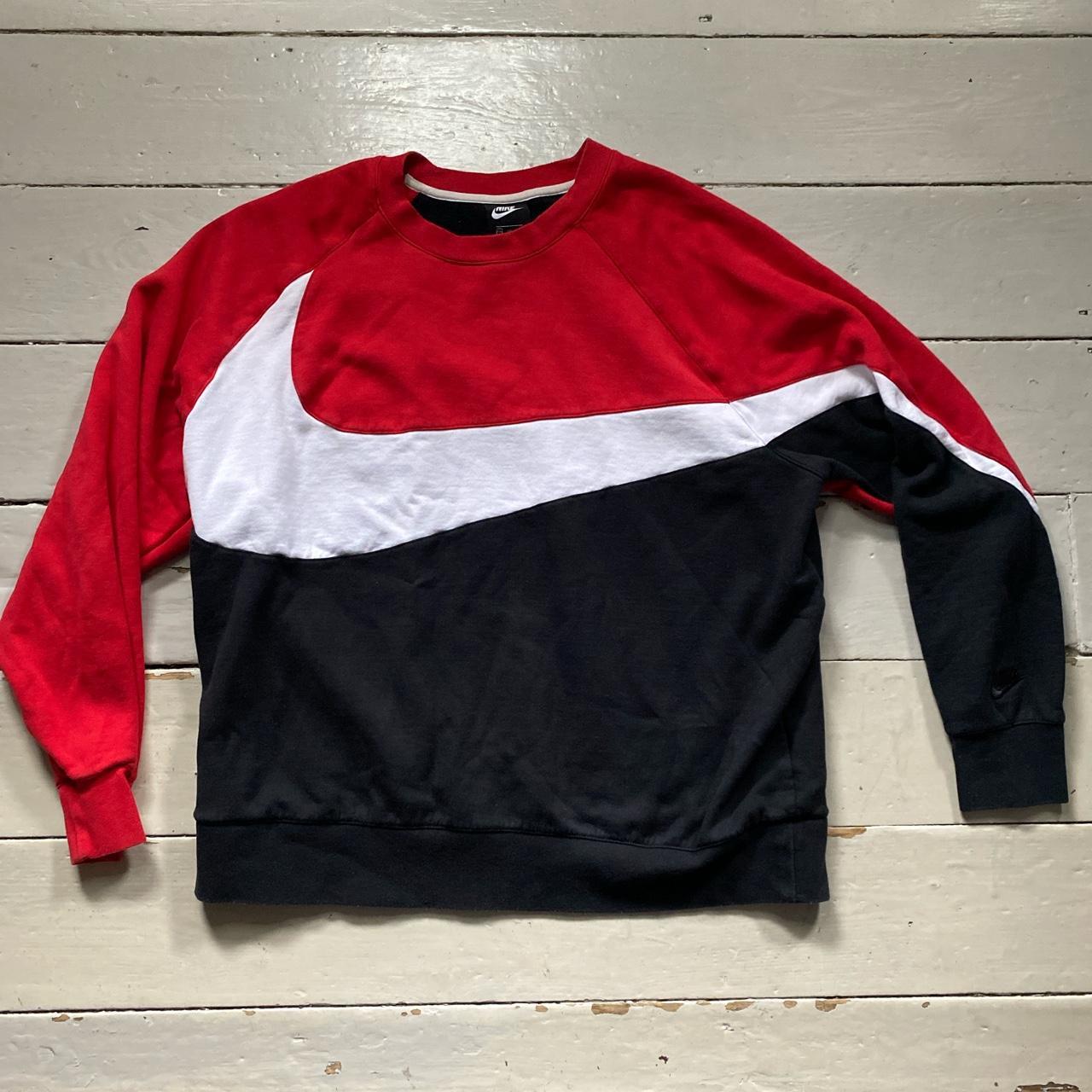 Nike Big Swoosh Jumper Red White and Black In good. Depop