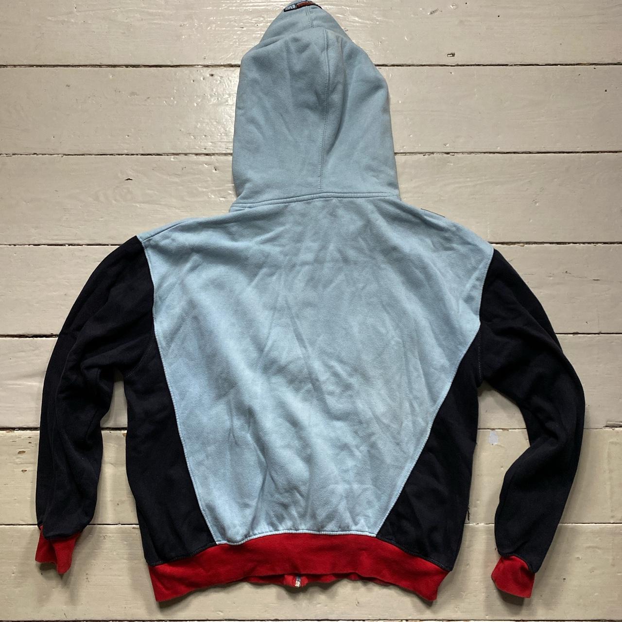 Akademiks Vintage Baby Blue Red and Navy Hoodie 🌊 In... - Depop